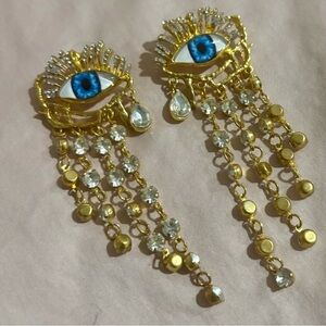 Eye Motif Gold Dangle Earrings